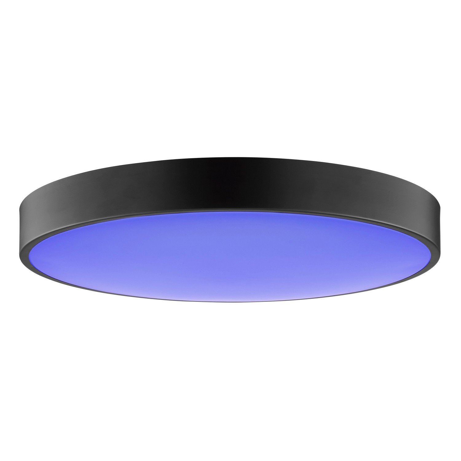 Runde, dimmbare LED-Deckenleuchte Vadin mit RGB-Funktion in Schwarz-Weiß, Durchmesser 49 cm.