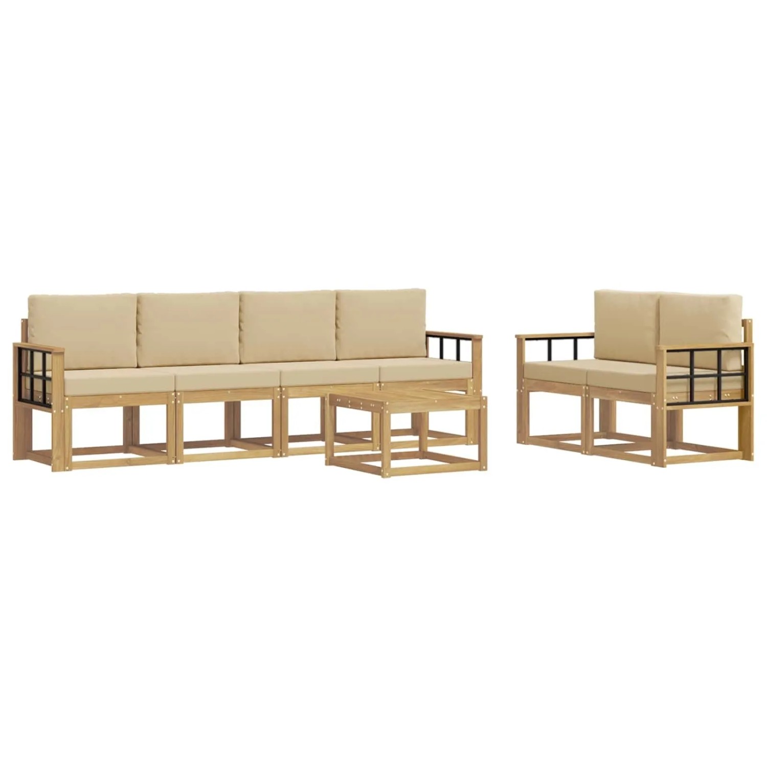 vidaXL Outdoor-Sofagarnitur mit Kissen 7-Tlg Weiß und Beige 3387292