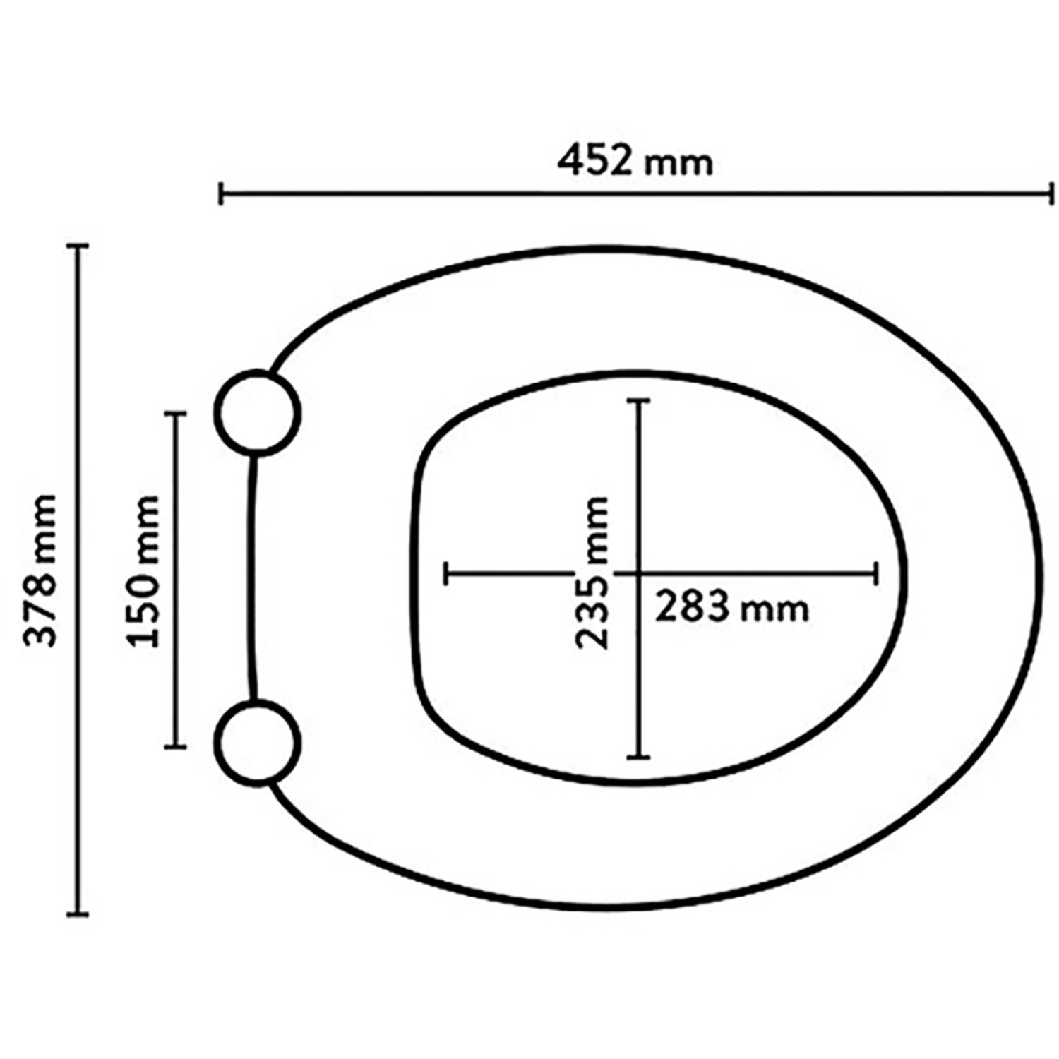 Technische Zeichnung: baliv WC-Sitz Belida Duroplast, grüne Toilettendeckel-Maße für Standard-WCs.