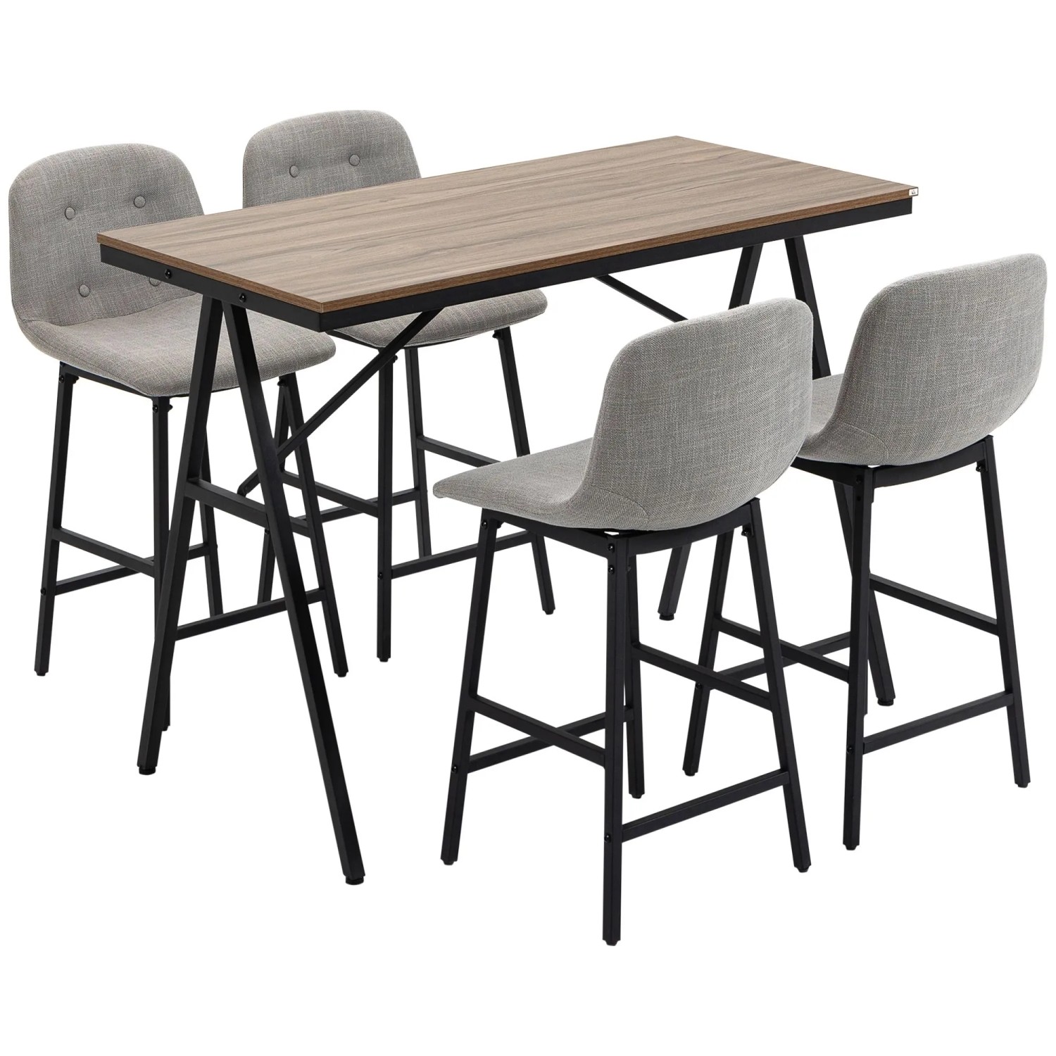 HOMCOM Bargruppe Bartisch mit Barhocker-Set Esstisch mit 4 Stühlen mit Rückenlehne, (Bartisch-Set, 5-tlg., 5-teiliges Bartisch-Set), Hellbraun+Hellgrau+Schwarz