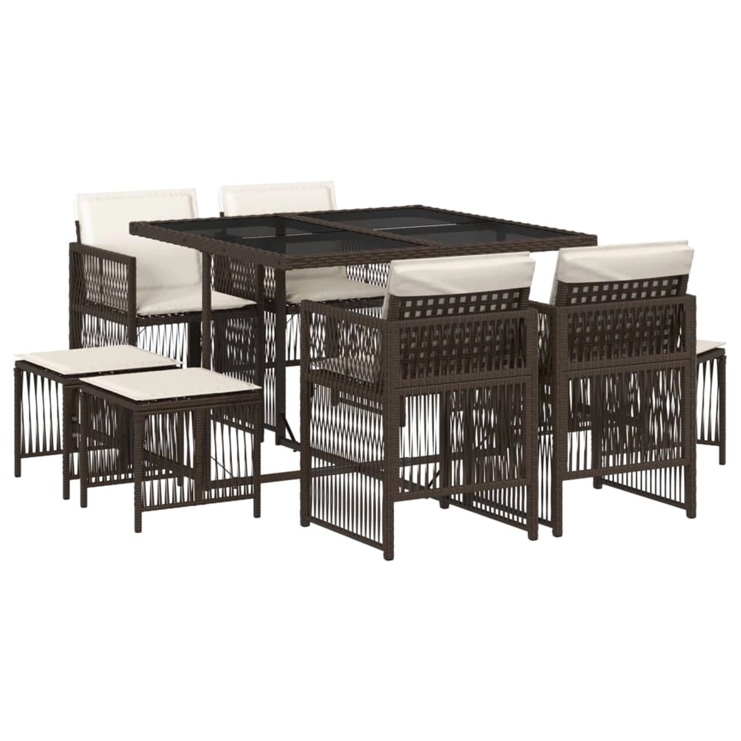 vidaXL 9-Tlg Garten-Essgruppe mit Kissen Braun Poly Rattan 3210957 günstig online kaufen