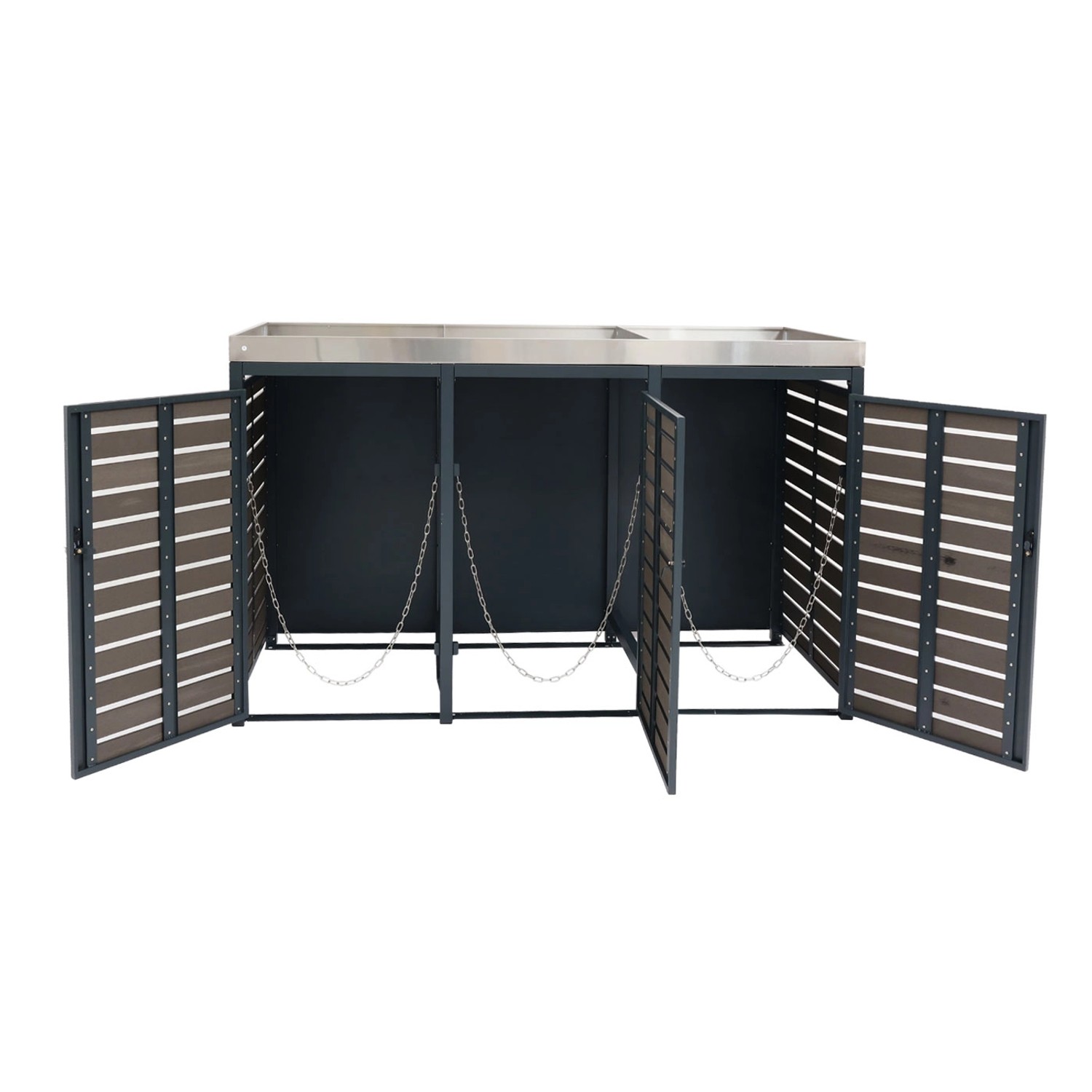 MCW Mülltonnenverkleidung K14 Anthrazit für 3 Tonnen (80-240L) mit Pflanzkasten, abschließbar.