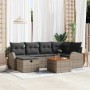 Graues 7-teiliges vidaXL Garten-Sofa-Set aus Polyrattan mit Kissen und Stauraum.