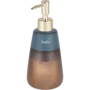 baliv Dark Wonder Seifenspender aus Keramik in Braun-Blau mit goldenem Pumpkopf.