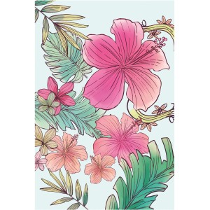 Komar Wandbild Ariel Flowers, 50x70 cm, mit Hibiskusblüten und Blättern auf hellem Grund.