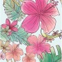 Komar Wandbild Ariel Flowers, 50x70 cm, mit Hibiskusblüten und Blättern auf hellem Grund.