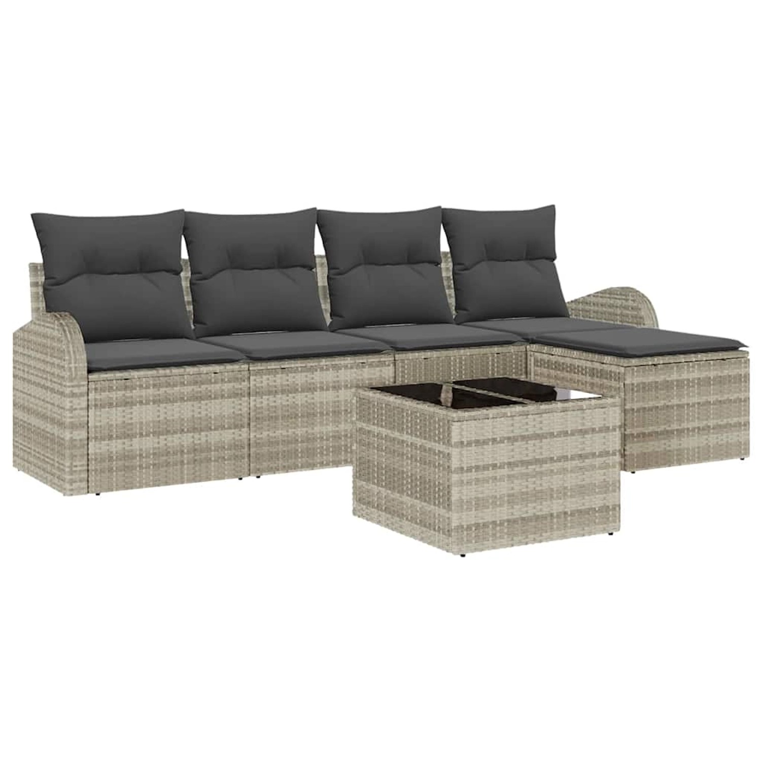 vidaXL Garten-Sofa-Set mit Kissen 6-Tlg Hellgrau Poly Rattan 3354681 günstig online kaufen
