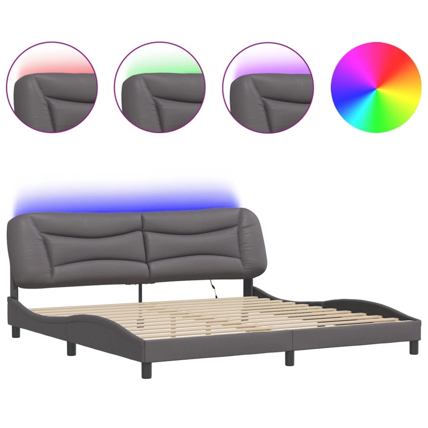 vidaXL Bettgestell mit LED ohne Matratze Hvar Grau 200x200 cm Kunstleder 32 günstig online kaufen