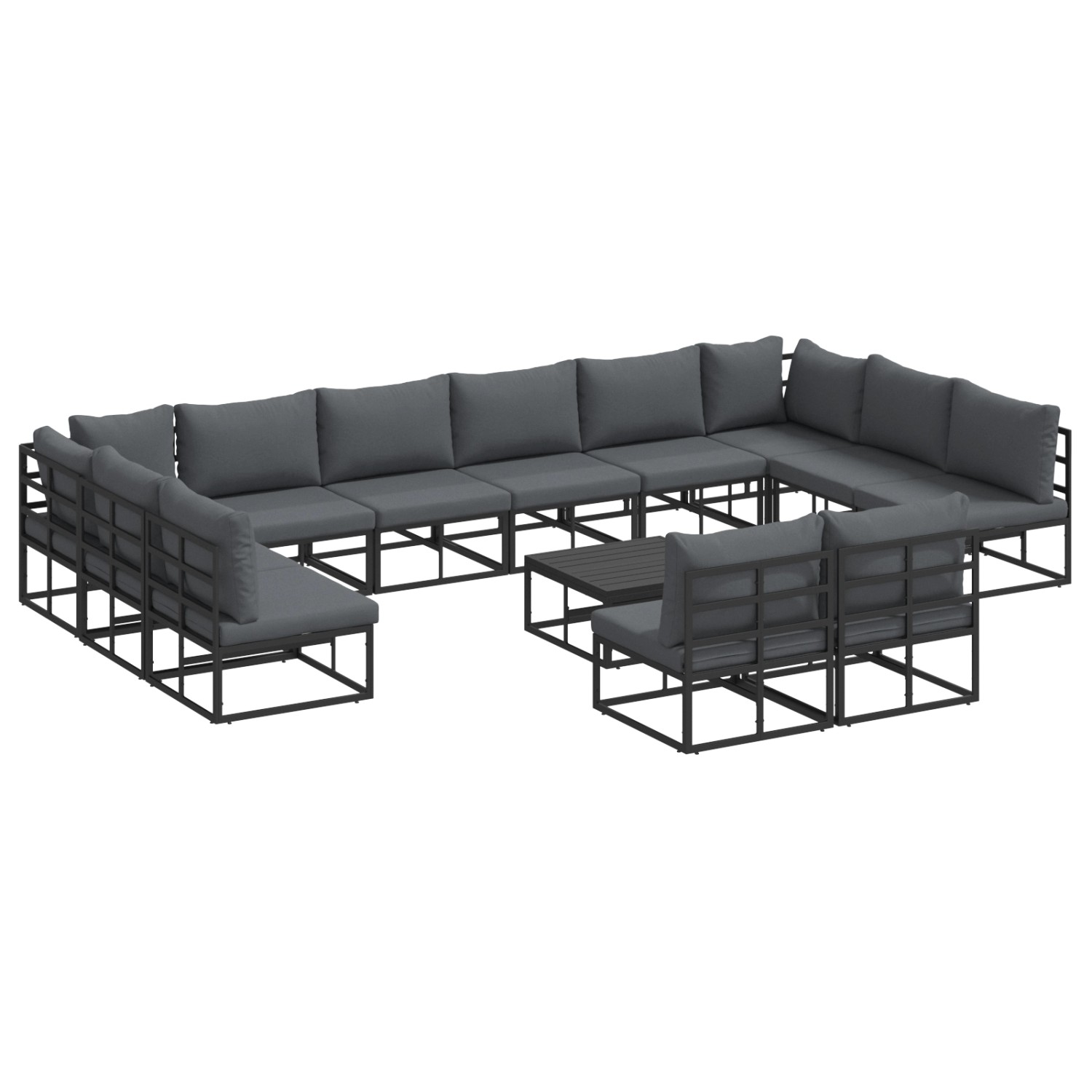 vidaXL Garten-Sofa-Set mit Kissen 13-Tlg Schwarz Aluminium 3378919 günstig online kaufen
