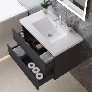 AICA Waschtisch mit Unterschrank, 80 cm, anthrazit matt, mit zwei Schubladen und Waschbecken.