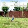 Outsunny Schaukelgestell mit Kinderschaukel, Wippe und Schaukelgerüst im Garten. Kind sitzt auf Schaukel.