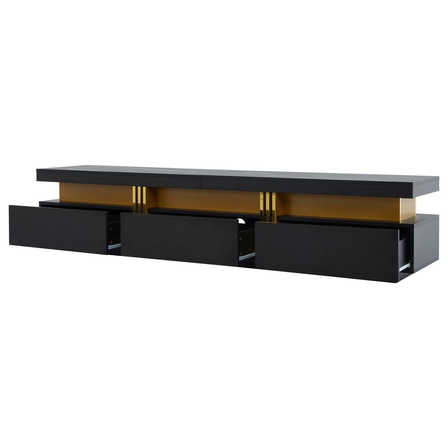 okwish TV Schrank mit Schubladen Kabelmanagement Marmoroptik 200x40x42cm Schwarz