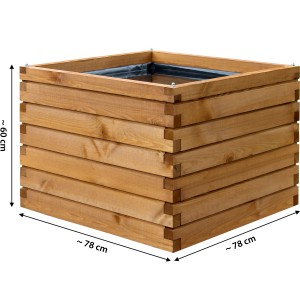 Quadratischer Dobar Gartenteich Alea aus Kiefernholz mit Teichfolie, 78x78x60 cm.