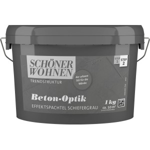 Schöner Wohnen Beton-Optik Effektspachtel Schiefergrau, 1 kg Eimer. Für moderne Wandgestaltung.