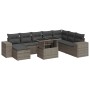 Graue 9-tlg. vidaXL Garten-Sofagarnitur aus Polyrattan mit Tisch und Kissen.