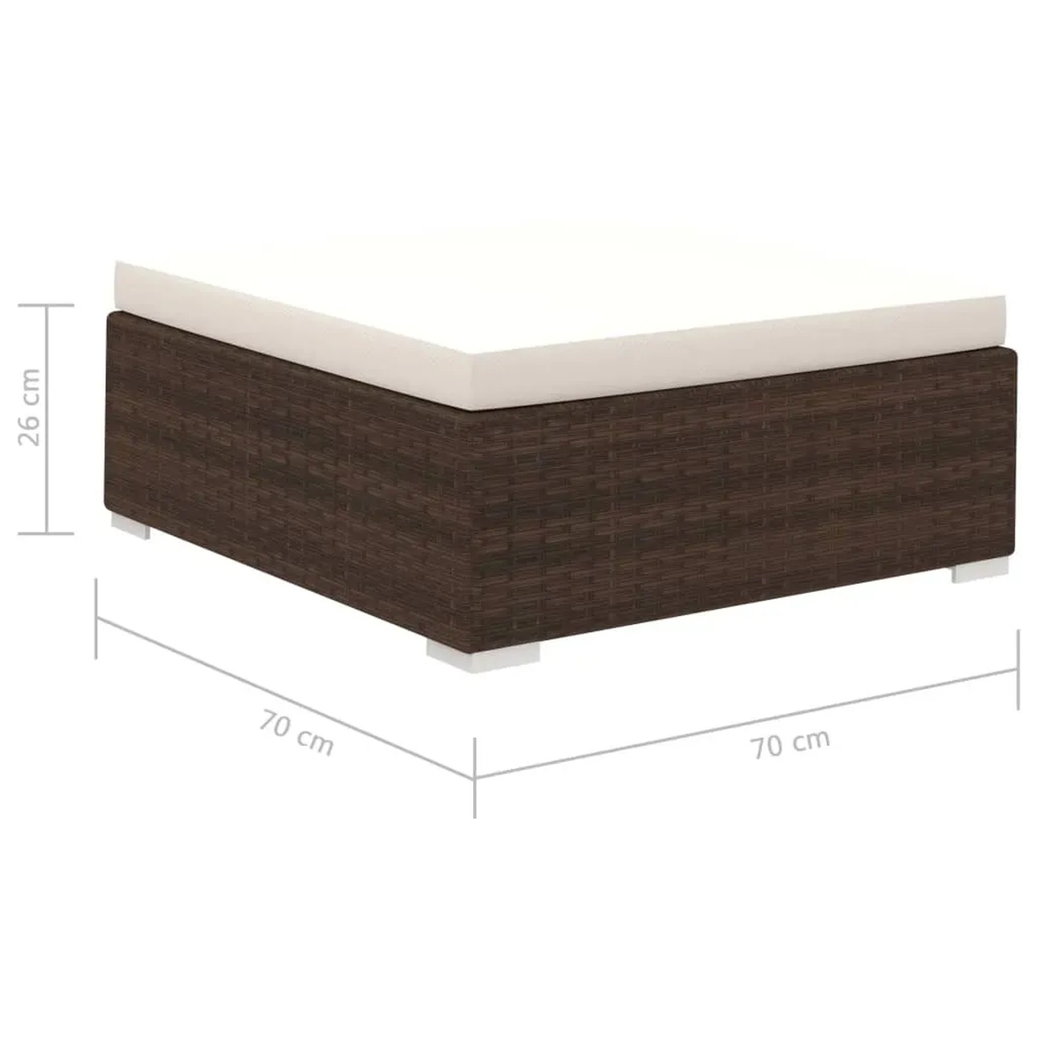 vidaXL Gartenlounge-Element, braunes Polyrattan mit cremefarbener Auflage, Maße 70x70x26cm.