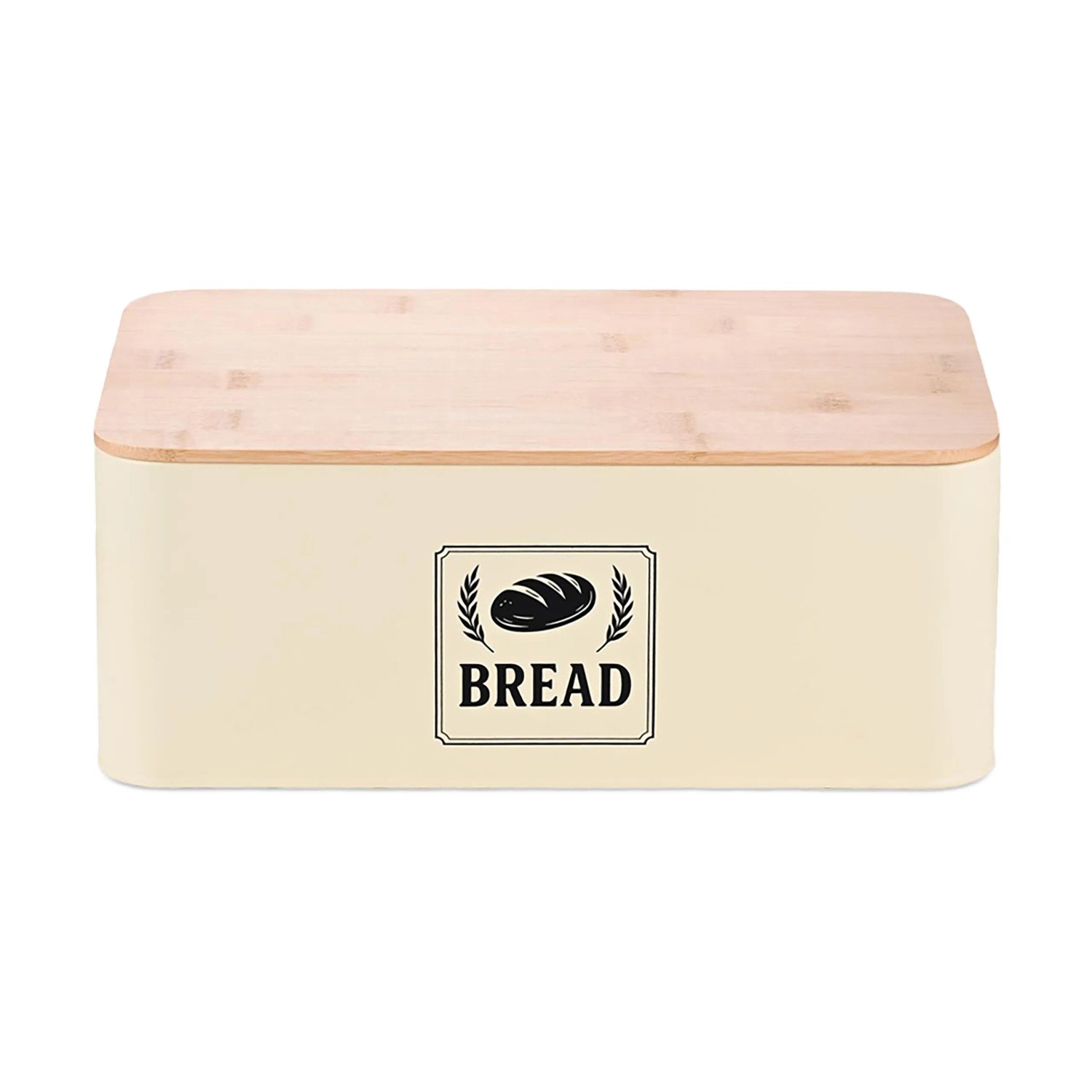 Relaxdays Brotkasten Eisen Bambus Beige mit Bambusdeckel 13,5 cm x 33 cm x 19 cm 1 kg