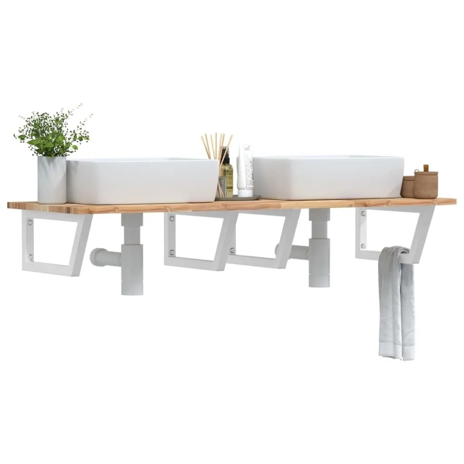 vidaXL Waschbeckenregal Wandmontage Stahl und Akazienholz 3302798