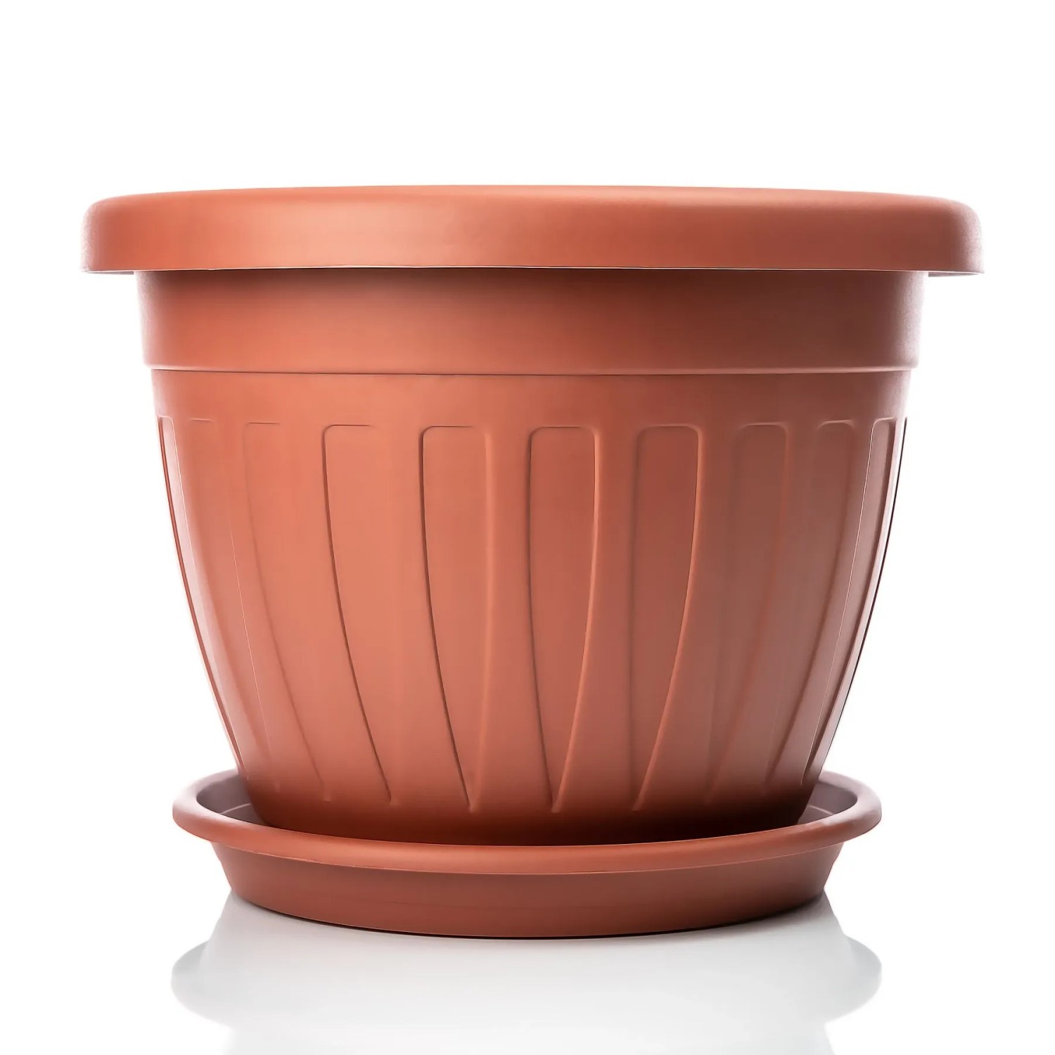 BigDean 1 Stück 50 Cm Blumentopf Mit Untersetzer Rund Terracotta Wetterfest Wasserablauf UV Beständig Aus Kunststoff Innen Außen Geeignet