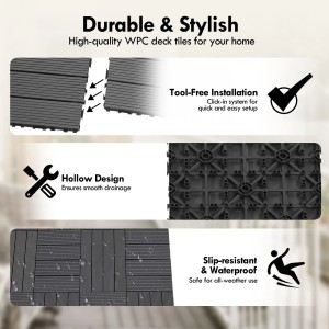 CCLIFE WPC Terrassendielen Balkon Boden Grau 30 x 30 x 2 cm 33 Stück 3 m²