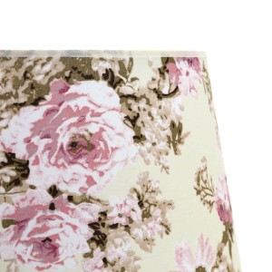 Konischer Stoff Lampenschirm in Ecru Rosa mit Blumenprint und Rosen für Stehlampen, Ø 38 cm.
