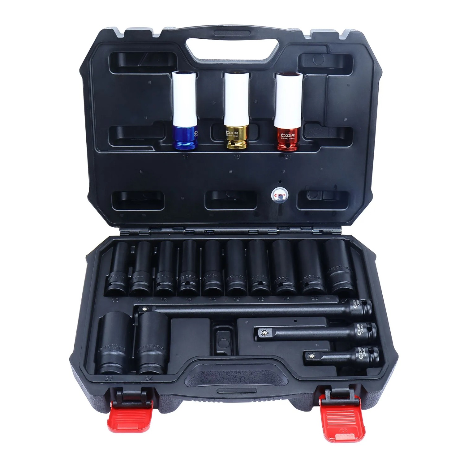 CCLIFE Schlagschrauber Nüsse Set 18-tlg. 1/2 Zoll Cr-Mo mit Radschraubnüssen