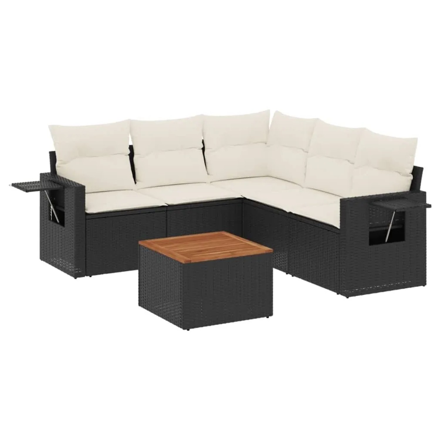 vidaXL 6-Tlg Garten-Sofagarnitur mit Kissen Schwarz Poly Rattan 3224558