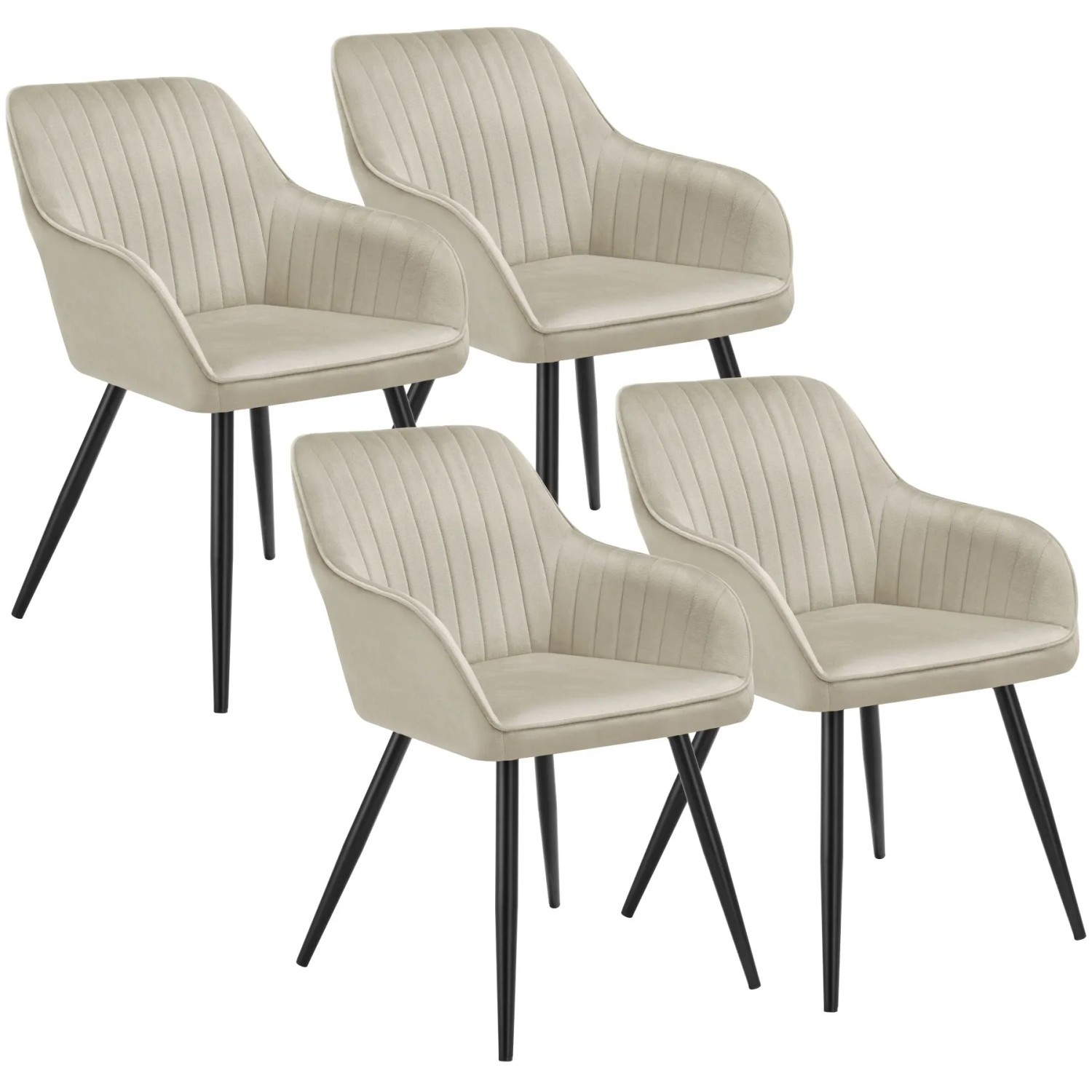 Tectake Esszimmerstuhl Marilyn Gepolstert  In Samtoptik  Gesteppt Durchgehende Lehne 4Er Set 62 x 58 x 82 cm Creme Schwarz