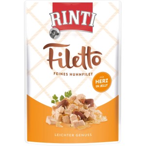 Rinti Filetto Hunde-Nassfutter Huhn mit Herz in Jelly, 100g Packung.