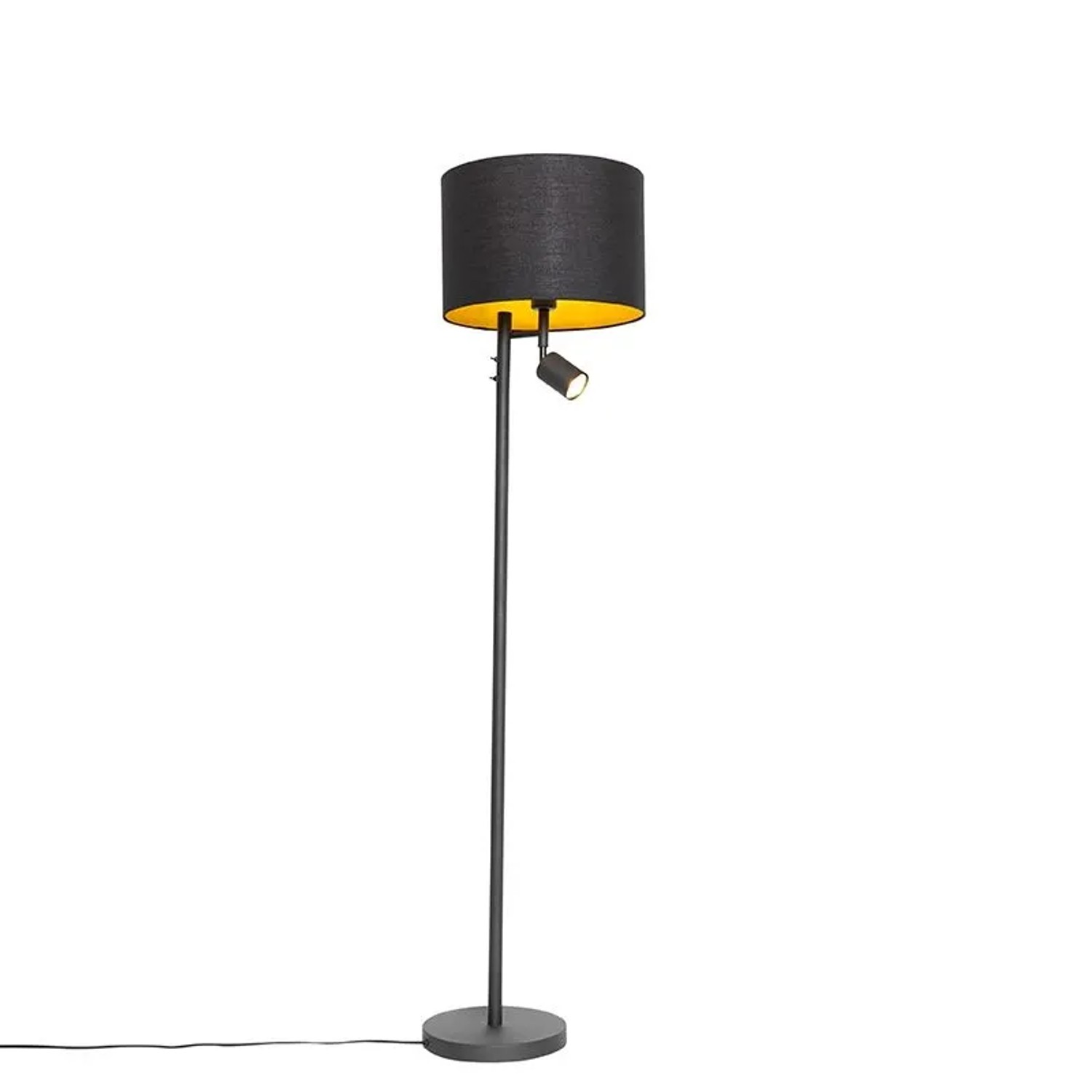 QAZQA Stehlampe Schwarz mit Goldenem Interieur und Leselampe Jelena