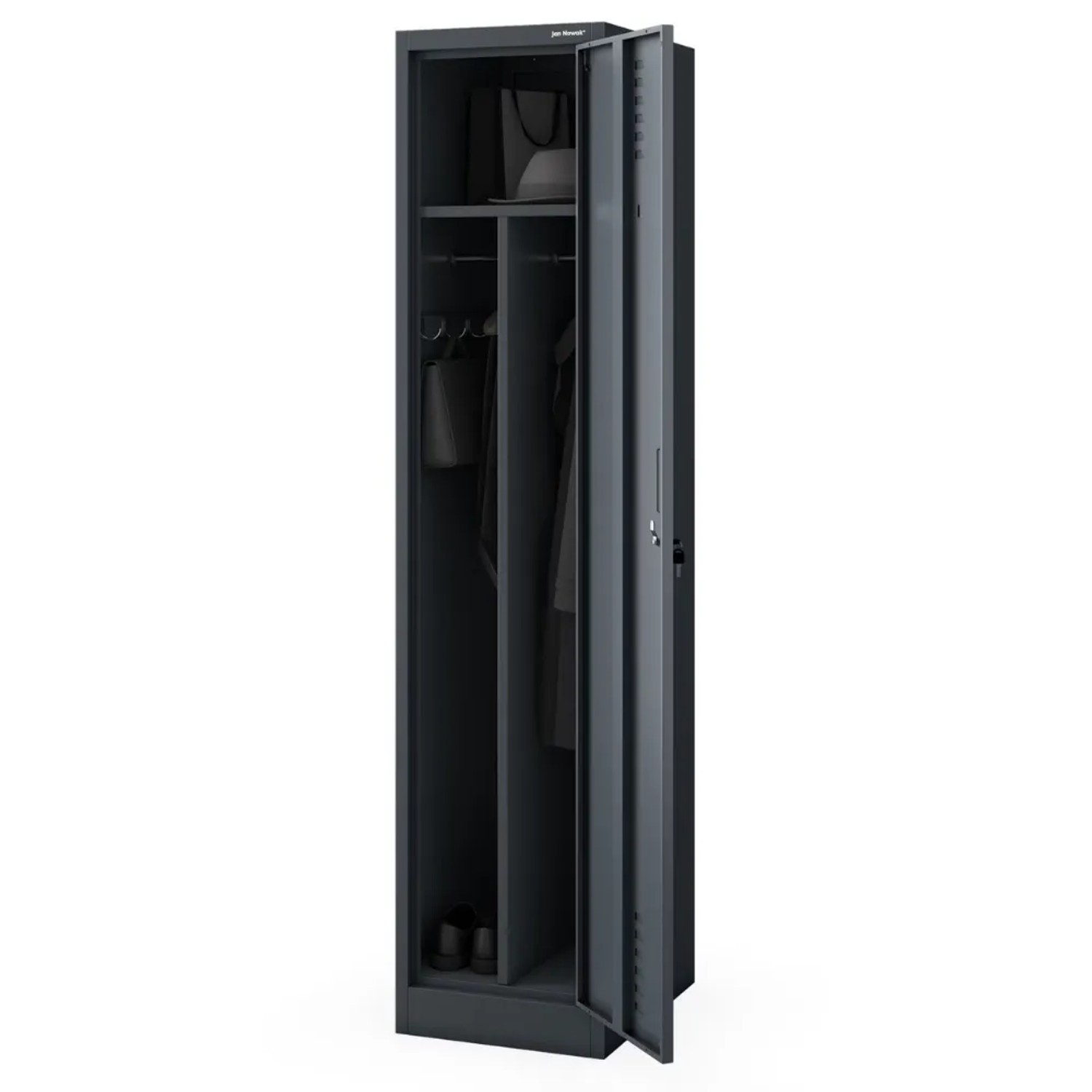 JAN NOWAK Umkleideschrank Spind KACPER 1 Abteil Etikettenhalter Lüftungsschlitze Umkleidespind Metall Schließfachschrank 180x40x50cm Anthrazit
