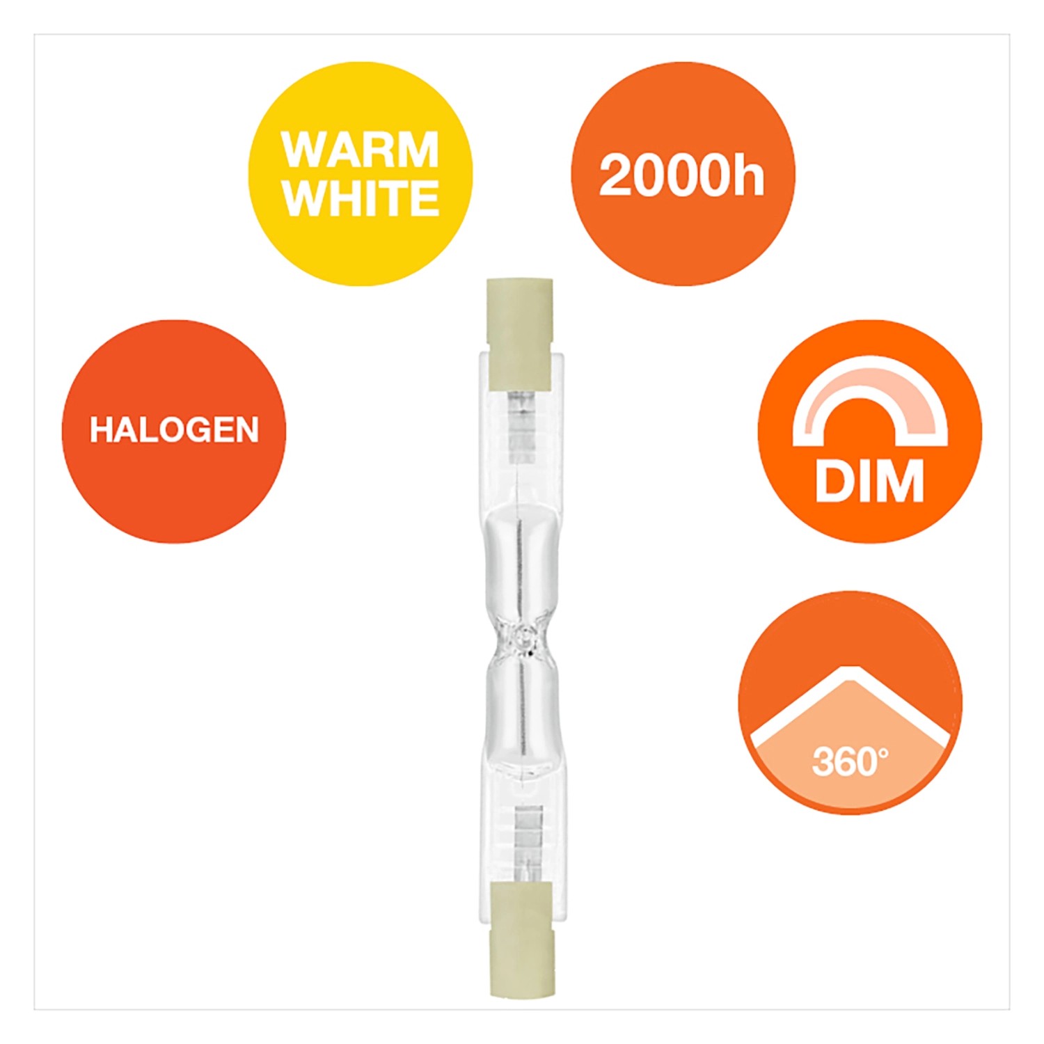 Osram R7S Halogenlampe, 80W, Röhrenform, dimmbar, warmweißes Licht.