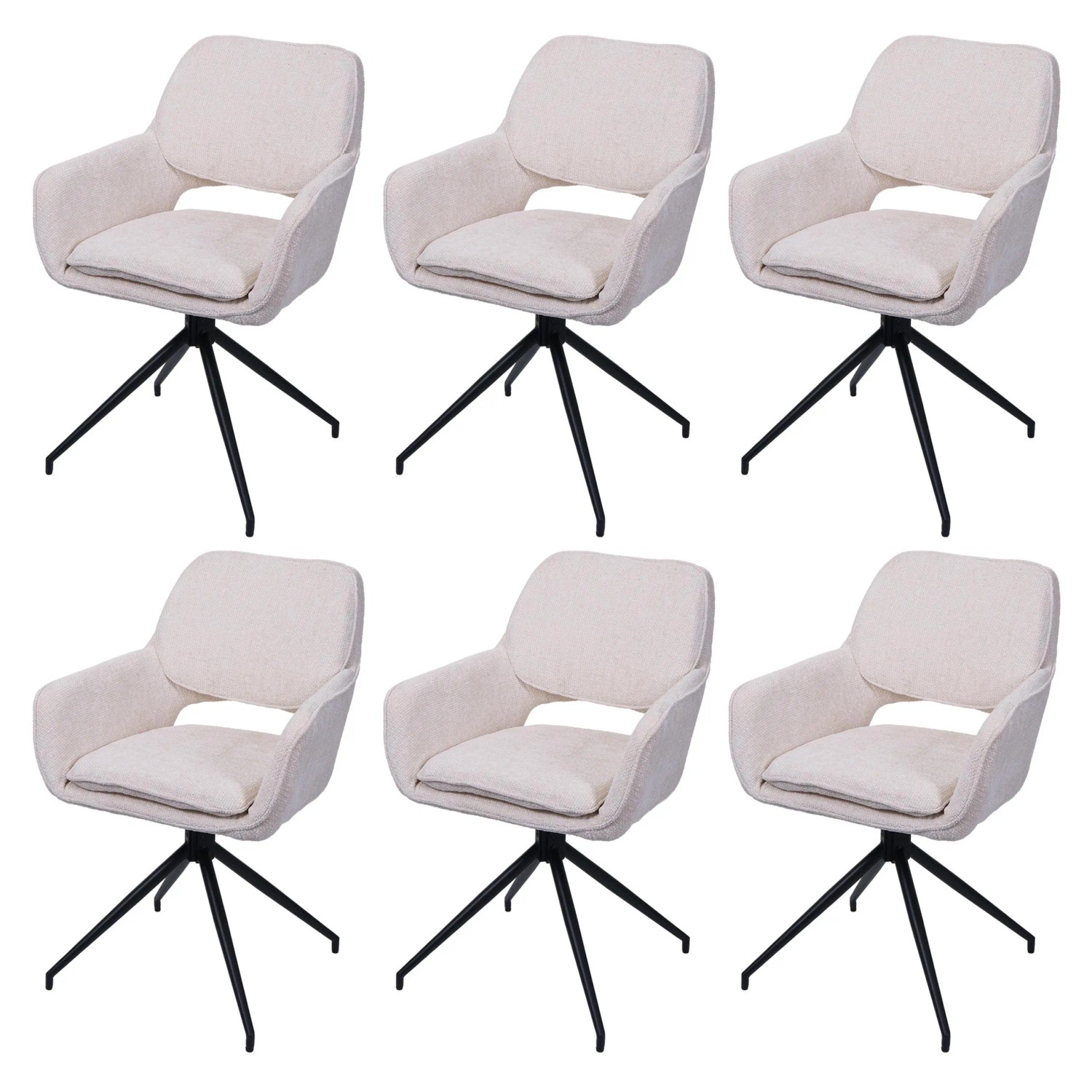 MCW Esszimmerstuhl N74 6er-Set Stoff Chenille 490g/m² Creme