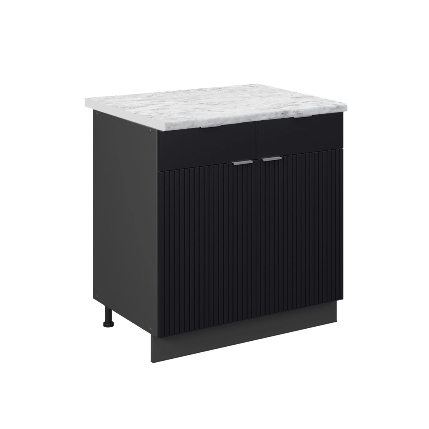Vicco Küchenunterschrank Fame-Line Schwarz Gestreift 80 cm AP Marmor mit Anthrazit Korpus