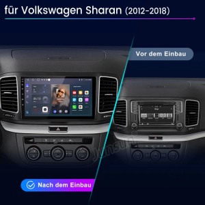 Junsun Autoradio für VW Sharan (2012-2018): Vorher-Nachher-Vergleich des modernen Touchscreens im Armaturenbrett.