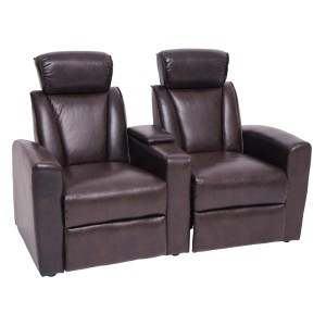 Braunes MCW Relaxsessel 2er Set H30 aus Kunstleder mit Staufach für Heimkino.