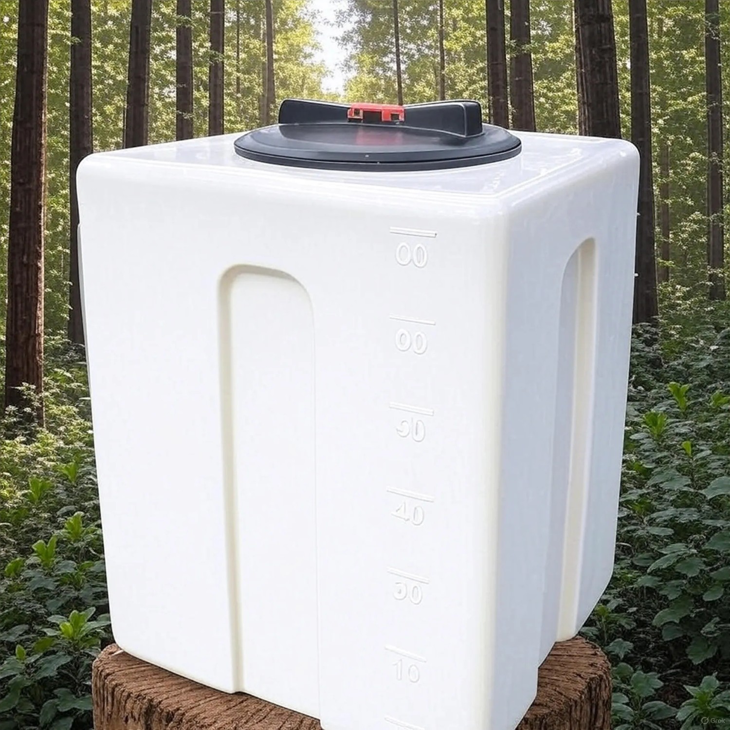 Weißer 60L Kubus Trinkwasser Wassertank aus PE mit schwarzem Deckel und Füllstandsanzeige, ideal für Garten & Camping.