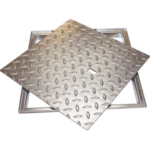 ACO Schachtabdeckung FI 2.0 Easy, Stahl verzinkt, 400x400 mm. Quadratische Abdeckung mit Tränenblechmuster.