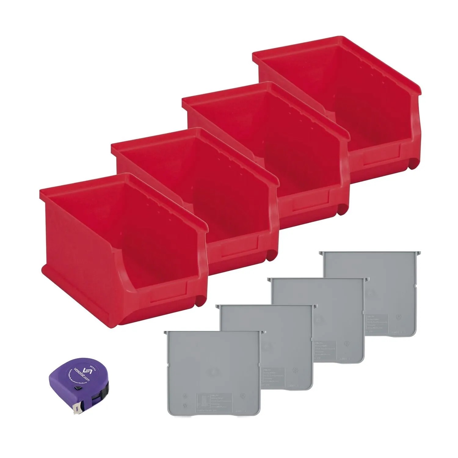 vasalat Set Stapelboxen Größe 3 235x150x125 mm Rot mit Trennsteg 4 Stück