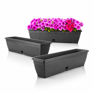 BigDean 3x Blumenkasten 80cm Mit Abnehmbarem Untersetzer Aus Bruchsicherem Kunststoff Balkonkasten Pflanzkasten Mit Wasserspeicher Für Innen Und BigDean 3x Blumenkasten 80 cm mit Untersetzer und Wasserspeicher – bruchsichere Pflanzkästen für innen und außen – Made in Europe