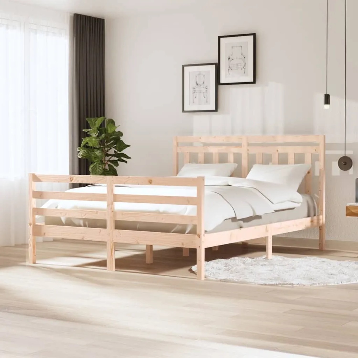 Massivholzbett, 150x200 cm, King Size Bettrahmen aus Kiefernholz im Schlafzimmer.
