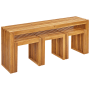 Gartenmöbel-Set BELLANO: Gartentisch und 3 Hocker aus hellem Akazienholz, platzsparend. Modernes Latten-Design.