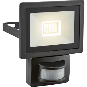 Schwarzer LED Außenstrahler mit Bewegungssensor, 7W, aus Aluminium.