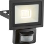 Schwarzer LED Außenstrahler mit Bewegungssensor, 7W, aus Aluminium.