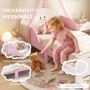 Rosa AIYAPLAY Kinderbett aus MDF mit lächelndem Wolken-Kopfteil, niedriger Höhe und Schutzleisten für Kinder.