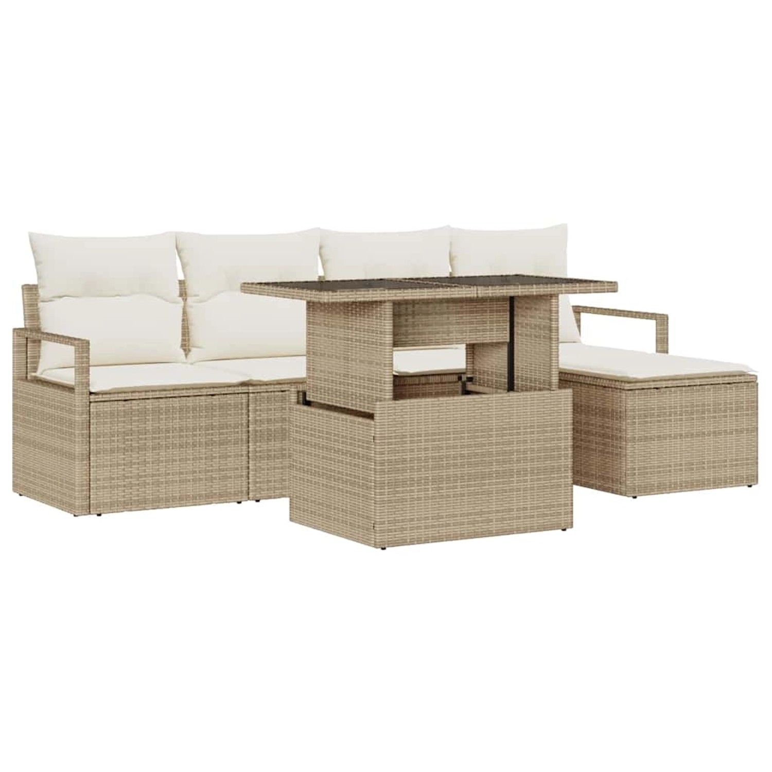 vidaXL Garten-Sofa-Set mit Speicher 6-Tlg Beige Poly Rattan 3357544 günstig online kaufen