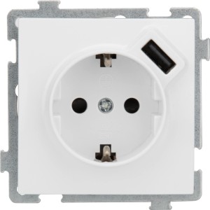 Weiße Schutzkontakt-Steckdose mit USB-Anschluss zur Unterputzmontage.