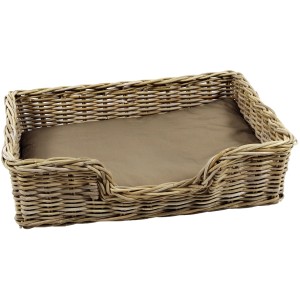 Kobolo Hundekorb aus Stabilem Rattan Geflochten mit Kissen Gr M 81Lx62B cm