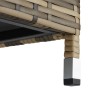 Detailansicht der Tectake Auflagenbox Kiruna mit Rattangeflecht und silbernen Füßen.