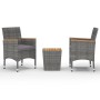 Graues 3-tlg. vidaXL Bistro-Set aus Rattan und Akazienholz für Garten oder Balkon.